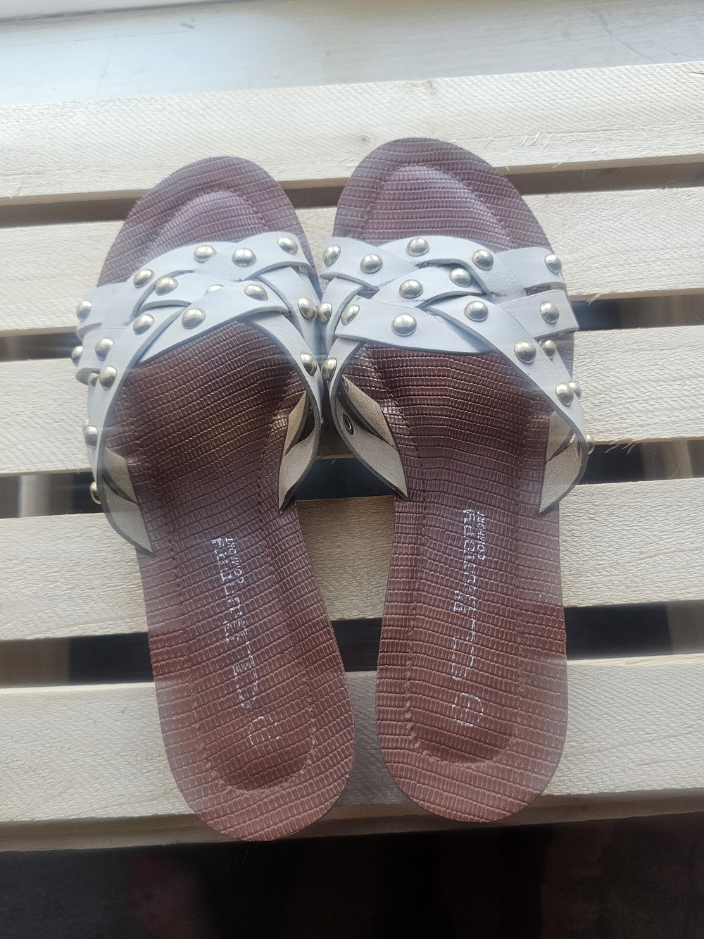 Studded White Slide Sandals - Women